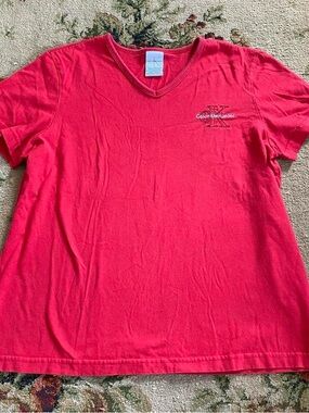 Calvin Klein Jeans Bright Red V-Neck Tee with Chest Logo